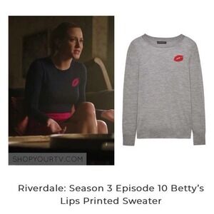 J Crew Tippi Sweater Wm XS Gray Embroidered Red Kiss Merino Wool ASO Riverdale